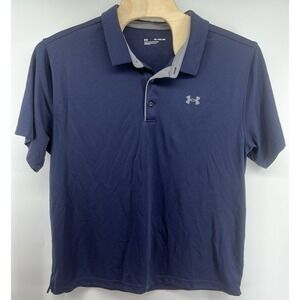 Under Armour 4XL Polo Shirt Navy Blue Gray Loose Fit Short Sleeved Golf Textured